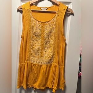 Lucky Brand Mustard Embroidered Tank Top